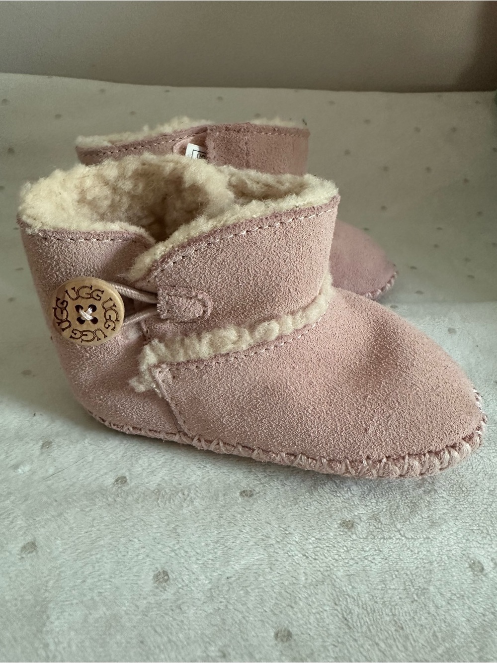 UGG Pink Shearling-Lined Baby Booties, Size 2/3